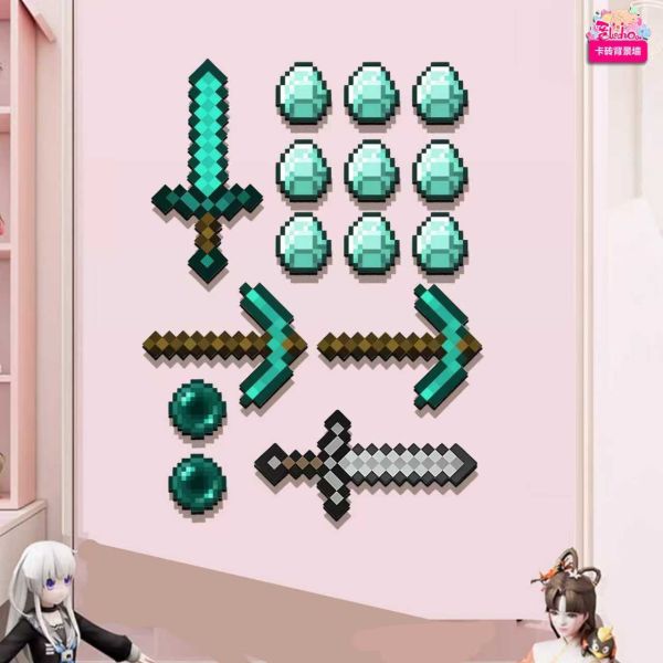 【海外代購】阿喵畫社 MC我的世界武器組合 二次元氛圍馬賽克裝飾卡磚牆