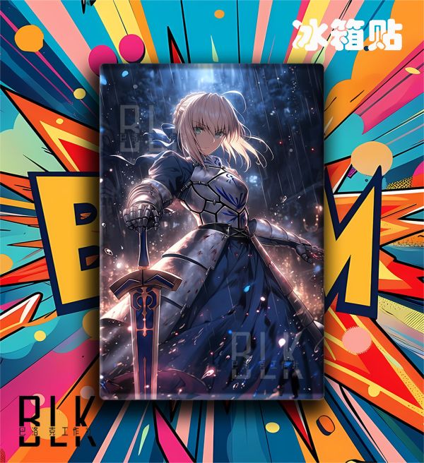 【海外代購】巴洛克 《雨中saber》Fate亞瑟王騎士王吾王阿爾托莉雅·潘德拉貢動畫裝飾畫冰箱貼 