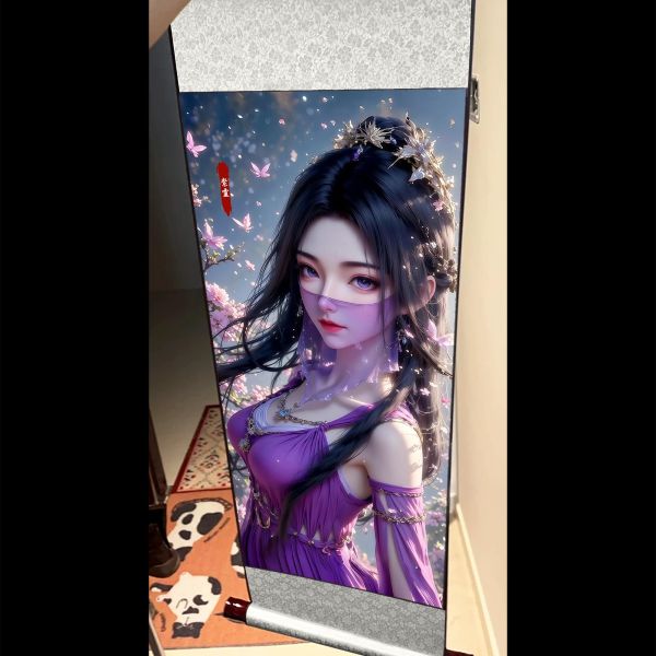 【海外代購】阿喵畫社 紫靈 國風捲軸錦緞高清精裱畫 