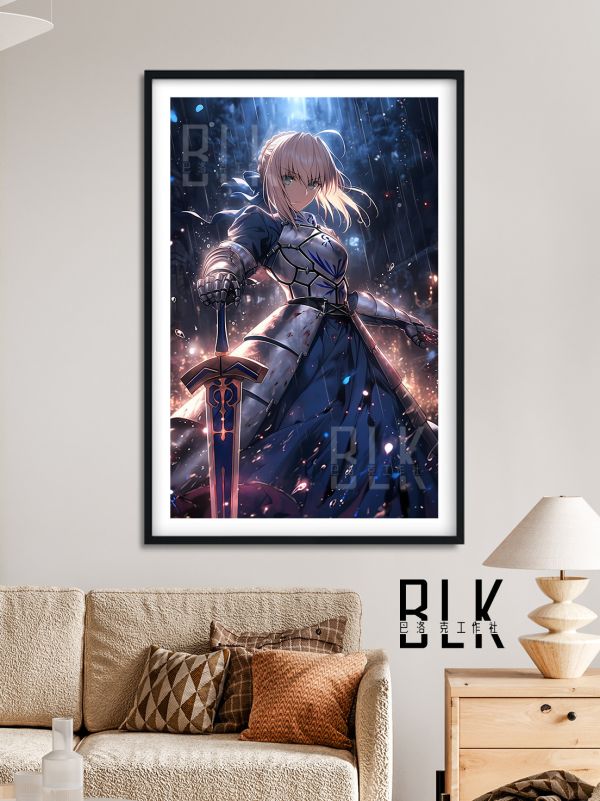 【海外代購】巴洛克 《雨中saber》Fate亞瑟王騎士王吾王阿爾托莉雅·潘德拉貢動畫裝飾畫冰箱貼 