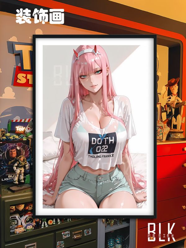 【海外代購】巴洛克 《02日常》約塔zero two國家隊DARLING in the FRANXX動畫裝飾畫 