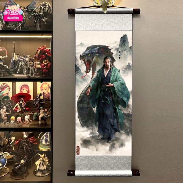 【海外代購】阿喵畫社 墨指青山 元嬰後期修士 國風捲軸錦緞高清精裱畫 