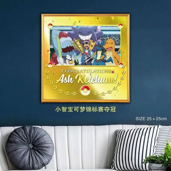 【海外代購】【25*25CM】千鳥社小智奪冠寶可夢皮卡丘神奇寶貝裝飾畫擺台 