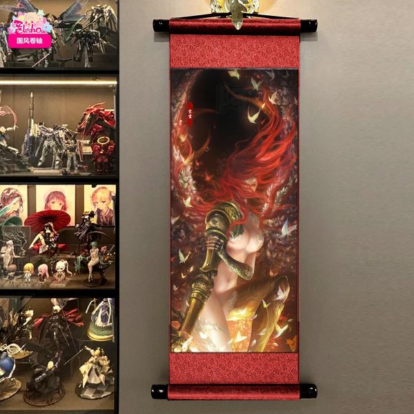 【海外代購】阿喵畫社 女武神瑪蓮妮亞 國風捲軸錦緞高清精裱畫 