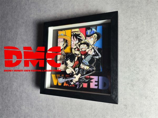 【海外代購】【34*34CM】醉猴組 路飛 艾斯 薩博 ASL 立體裝飾畫01 