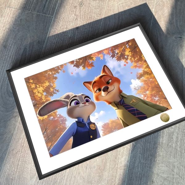 【海外代購】皇呱 《狐兔秋日CP》 瘋狂動物城狐尼克朱迪兔秋日CP週邊裝飾畫 