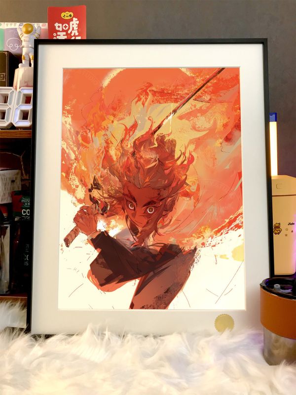 【海外代購】星空 《紅色炎柱》煉獄杏壽郎狛治戀雪鬼滅之刃無限城篇猗窩座動漫裝飾畫 