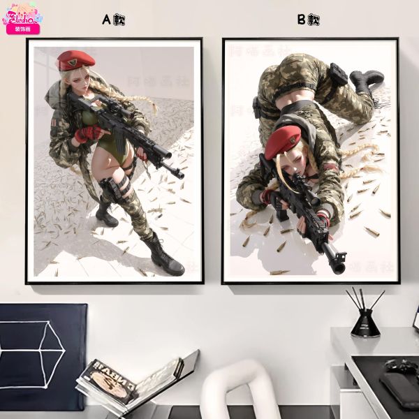 【海外代購】阿喵畫社 迷彩 嘉米雙聯 街頭霸王新品8k主題高清裝飾畫雙聯 冰箱貼 