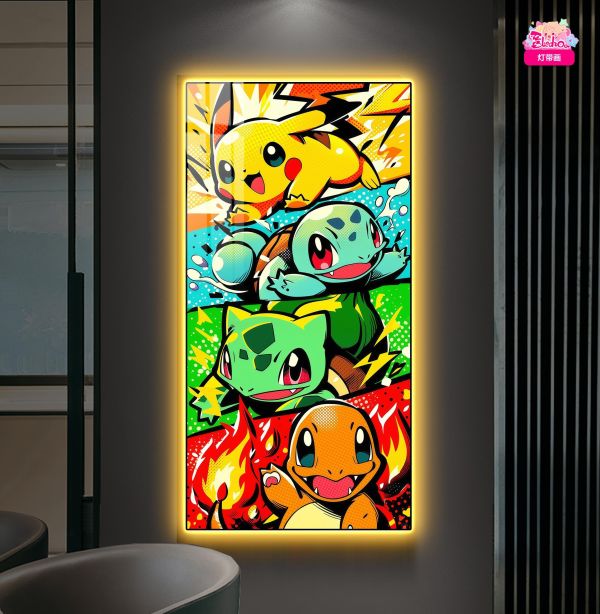 【海外代購】阿喵畫社 寶可夢萌寵出擊禦三家 超大常亮裝飾燈帶畫 
