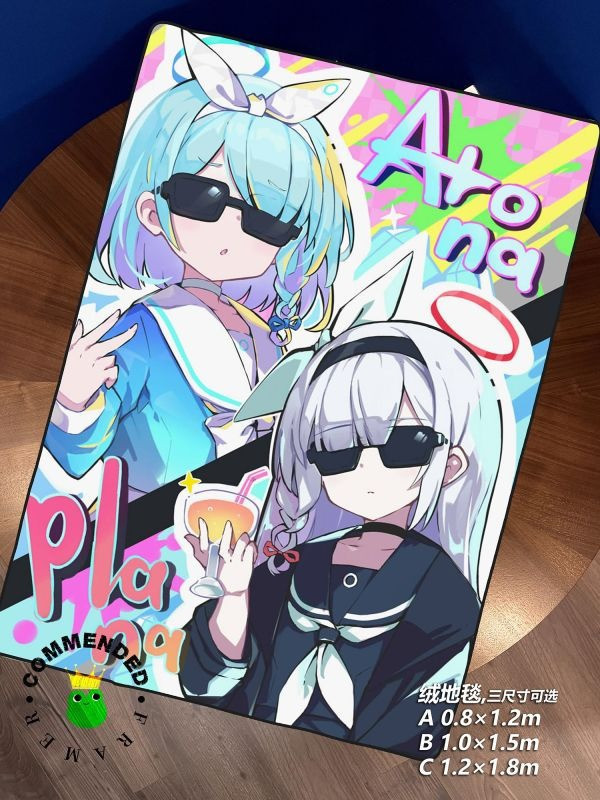 【海外代購】皇呱《蔚藍檔案AI少女》藍毛惡魔阿洛娜&黑色惡魔普拉娜裝飾畫 午睡毯 地毯 