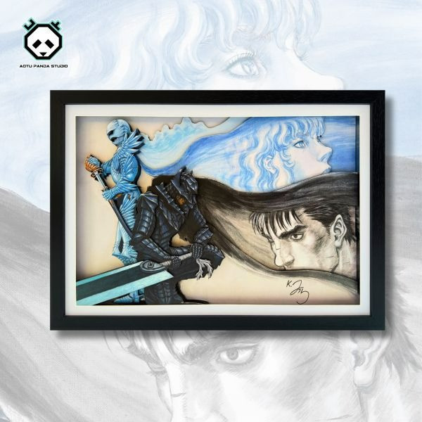 【海外代購】凹凸panda 劍風傳奇格斯&格里菲斯復刻手作漫畫紙藝立體裝飾掛畫 