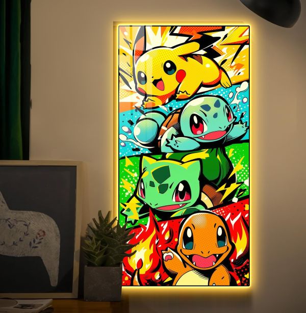 【海外代購】阿喵畫社 寶可夢萌寵出擊禦三家 超大常亮裝飾燈帶畫 