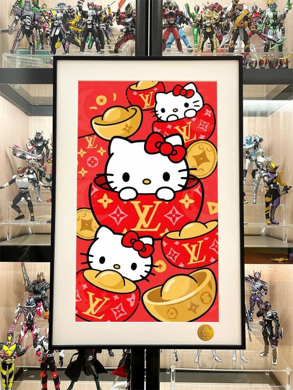 【海外代購】星空《發財kitty》凱蒂貓堤提貓吉蒂貓三麗鷗裝飾畫 