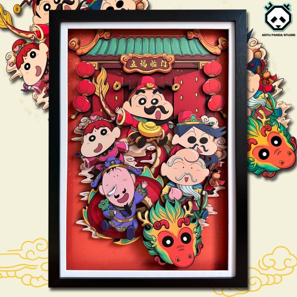 【海外代購】凹凸Panda蠟筆小新五福臨門龍年新年3D紙藝立體畫 