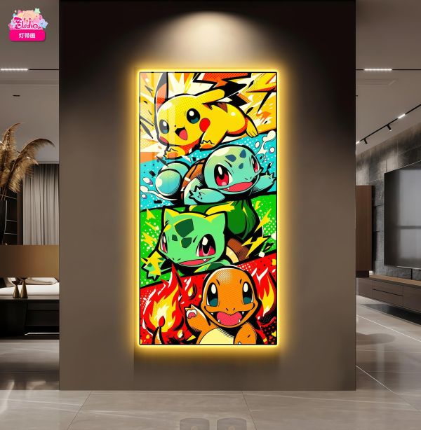 【海外代購】阿喵畫社 寶可夢萌寵出擊禦三家 超大常亮裝飾燈帶畫 