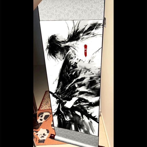 【海外代購】阿喵畫社 墨染 劍心 國風捲軸錦緞高清精裱畫 