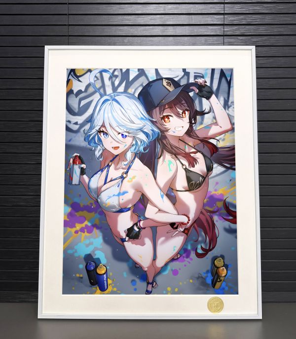 【海外代購】H2 《胡桃芙寧娜》原神胡堂主HuTao水之魔神Furina裝飾畫 