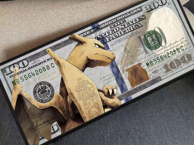 【海外代購】千鳥社 精靈寶可夢 噴火龍美元 潮流招財裝飾畫 