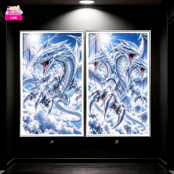 【海外代購】阿喵畫社 天空 青眼白龍大豎款 雙聯新品12K主題超清裝飾畫 