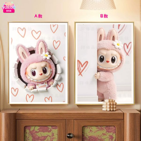 【海外代購】阿喵畫社 粉紅labubu 8k雙聯組合高清裝飾畫 