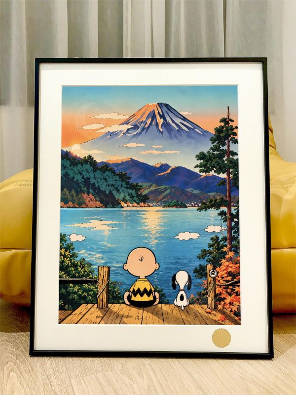 【海外代購】星空 《富士山史努比》Snoopy花生漫畫史奴比潮流藝術版畫裝飾畫 