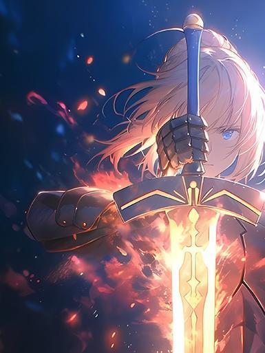 【海外代購】巴洛克 《火焰之劍》Fate/stay night吾王saber阿爾托莉雅·潘德拉貢亞瑟王裝飾畫冰箱貼 