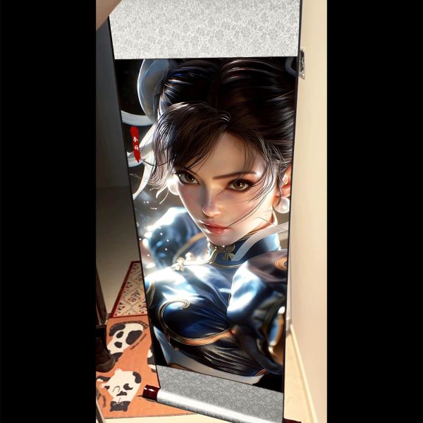 【海外代購】阿喵畫社 春麗 回眸 國風捲軸錦緞高清精裱畫 