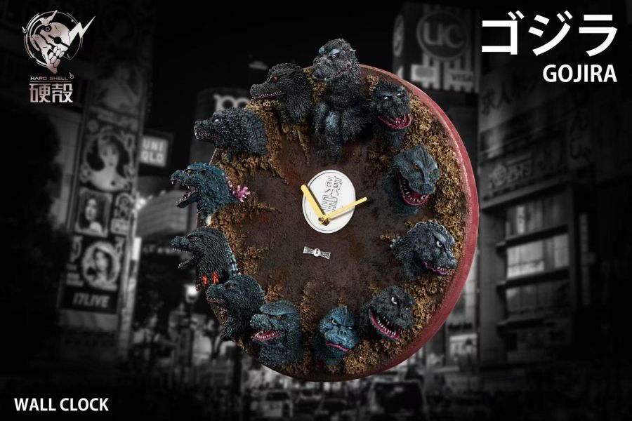 【預定】硬殻 Hardcore 歷代哥吉拉12頭雕浮雕掛鐘(可掛牆、可擺放有壓克力底座) 