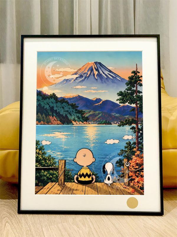 【海外代購】星空 《富士山史努比》Snoopy花生漫畫史奴比潮流藝術版畫裝飾畫 