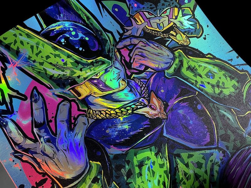 【海外代購】千鳥社 《沙魯鐳射》 七龍珠沙魯人造人孫悟空貝吉塔潮流炫彩鐳射裝飾畫 