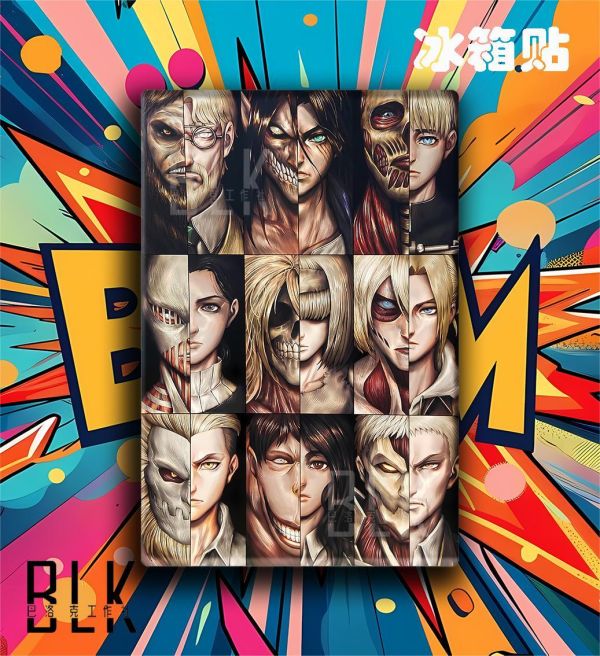 【海外代購】巴洛克 《九大巨人》三笠進擊的巨人利威爾艾倫阿爾敏阿克曼動漫裝飾畫冰箱貼 