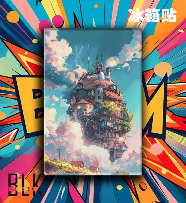 【海外代購】巴洛克 《飛行移動城堡》蘇菲哈爾的移動城堡卡西法宮崎駿動畫電影裝飾畫冰箱貼 