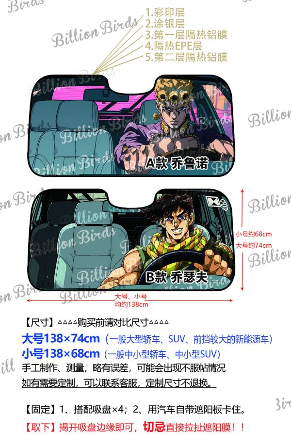 【海外代購】千鳥社 《汽車前擋遮陽－喬魯諾&喬瑟夫》 二次元汽車遮陽防曬前擋開車JOJO的奇妙冒險喬魯諾喬瑟夫 