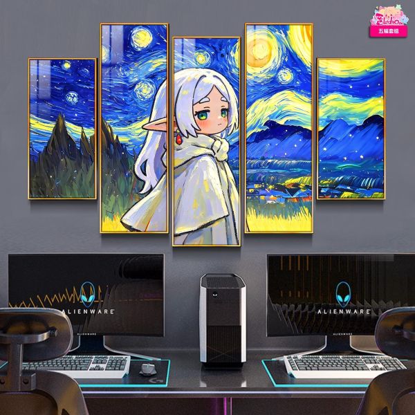 【海外代購】阿喵畫社 梵谷星空 芙莉蓮-五幅套裝 新品12K超清異形套組裝飾畫 床頭地墊  滑鼠墊  冰箱貼 