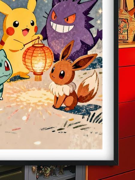 【海外代購】巴洛克 《煙火小精靈》Pikachu伊布皮卡丘耿鬼寶可夢神奇寶貝禦三家小智裝飾畫冰箱貼 