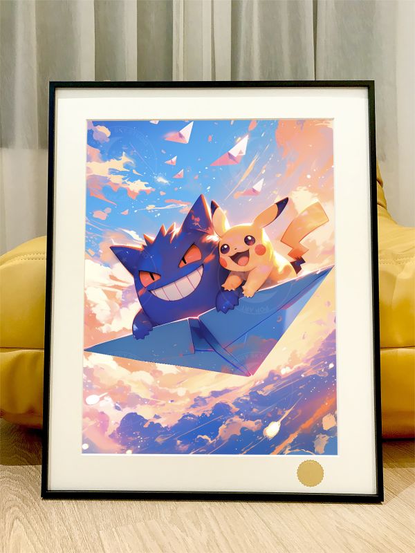 【海外代購】星空 《紙飛機耿鬼皮卡丘》寶可夢神奇寶貝Gengar寵物小精靈Pikachu二次元裝飾畫 