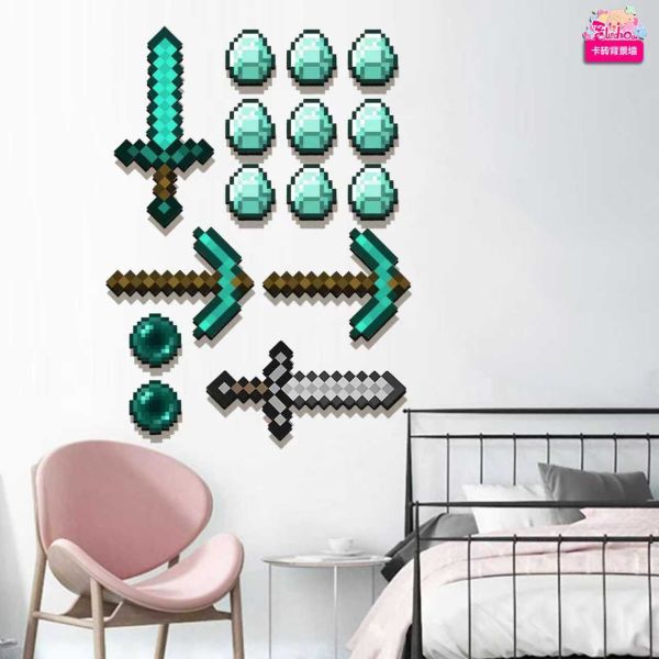 【海外代購】阿喵畫社 MC我的世界武器組合 二次元氛圍馬賽克裝飾卡磚牆