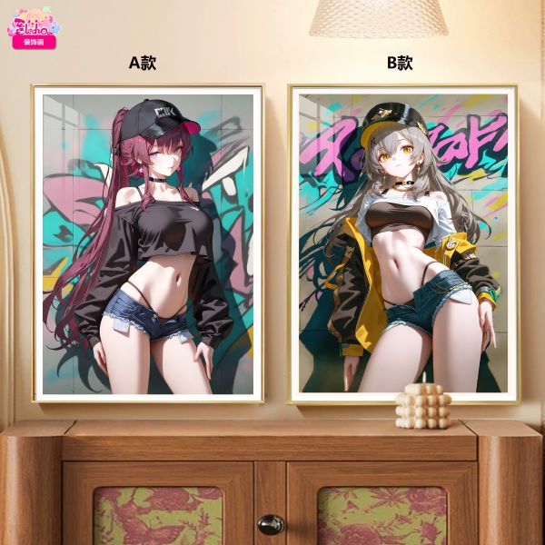 【海外代購】阿喵畫社 塗鴉牆卡芙卡與流螢雙鏡 8k雙聯組合高清裝飾畫 