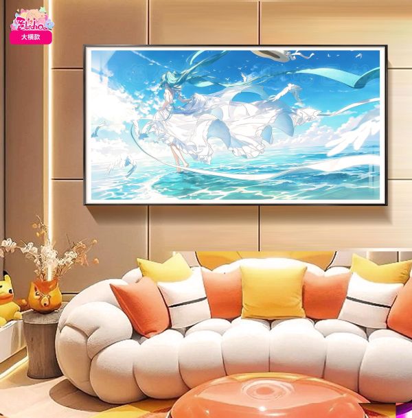 【海外代購】阿喵畫社 風之海 初音未來-大橫款 新品12k主題超清裝飾畫 滑鼠墊  床頭地墊 