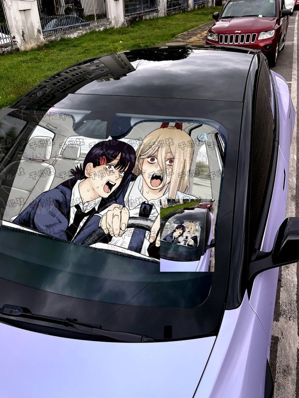 【海外代購】千鳥社 《汽車前擋遮陽－帕瓦與小紅 彩色版》二次元汽車遮陽防曬前擋開車鏈鋸人電鋸人帕瓦東山小紅血之魔人 