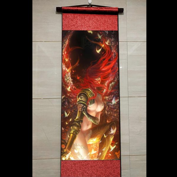 【海外代購】阿喵畫社 女武神瑪蓮妮亞 國風捲軸錦緞高清精裱畫 