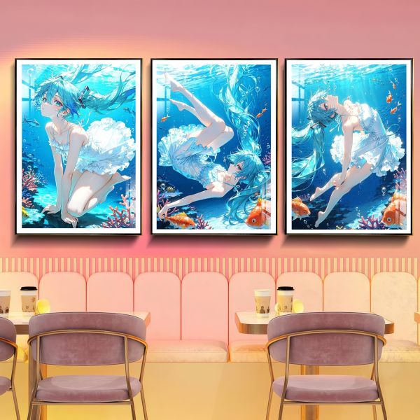 【海外代購】阿喵畫社 初音 初音未來 深海祕境三聯 新品12K主題高清裝飾畫 透明卡磚 