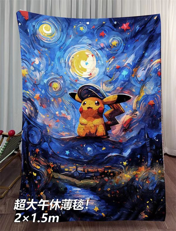 【海外代購】千鳥社 星空皮卡丘梵高 午睡毯 地毯 裝飾畫01 