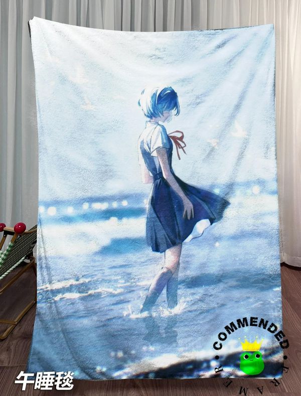 【海外代購】皇呱 《海與綾波麗》藍調海潮靜立此間裝飾畫 午睡毯 地毯 