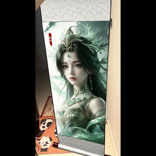 【海外代購】阿喵畫社 柳神半身像 國風捲軸錦緞高清精裱畫 