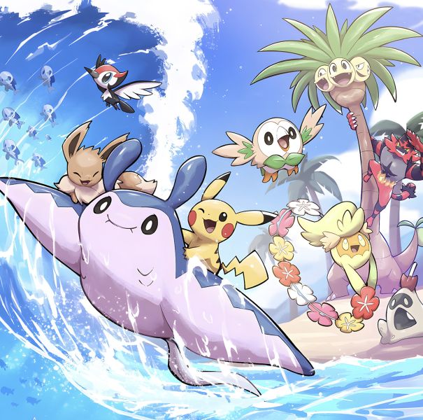【海外代購】H2 《夏日阿羅拉》寶可夢皮卡丘伊布熾焰咆哮虎木木梟花漾海獅椰蛋樹裝飾畫 