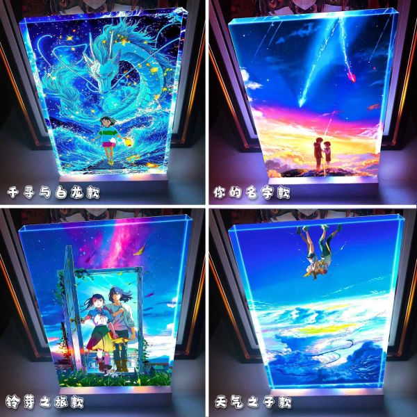 【海外代購】阿喵畫社 新海誠宮崎駿經典爆款 垂直款2cm厚發光手辦架展示磚塊 