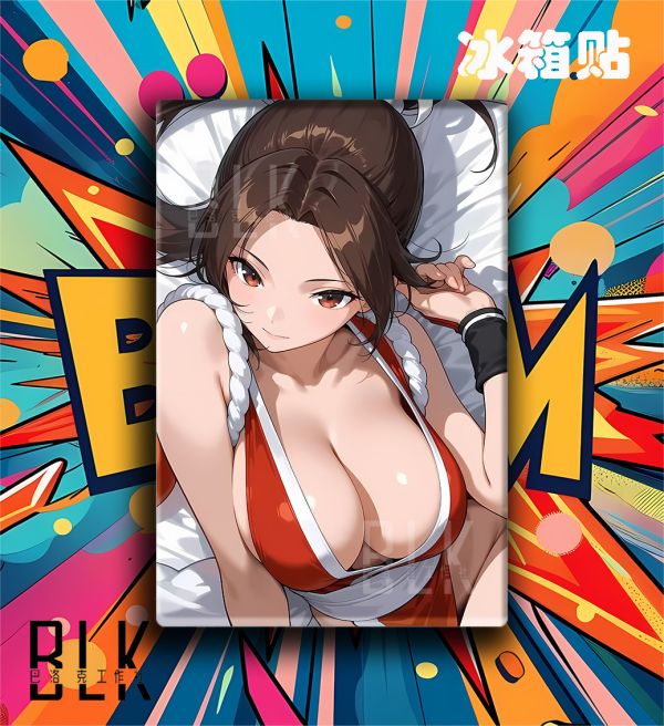 【海外代購】巴洛克 紅衣不知火舞拳皇餓狼傳說Mai Shiranui扇子女遊戲動漫裝飾畫/冰箱貼 