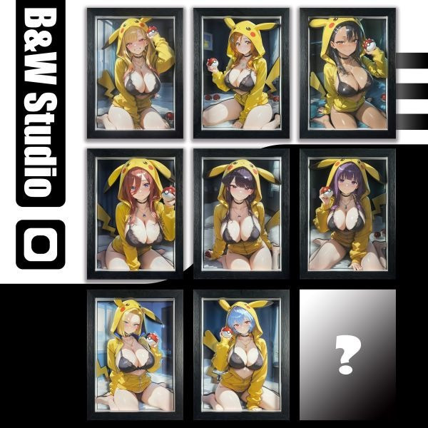 【海外代購】黑白畫映 B&W Studio Pikachu Girls 系列第八彈 綾波麗 立體裝飾畫 