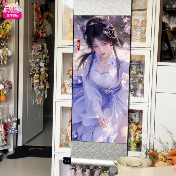 【海外代購】阿喵畫社 國風 姬紫月 捲軸錦緞高清精裱畫 